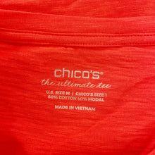 Load image into Gallery viewer, Chico&#39;s | Womens Papaya Coral 3/4 Sleeve Drop Shoulder Knit Tunic Top with Tags | Size: M
