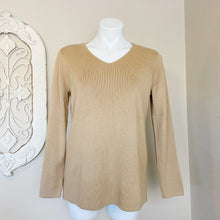 Load image into Gallery viewer, Chico&#39;s | Women&#39;s Arabian Camel Knit Jacki V Pullover Sweater with Tags | Size: M
