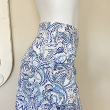 Load image into Gallery viewer, Margaret M | Womens Blue Gray and Purple Floral Paisley Print Relaxed Pull On Skirt | Size: XS Petite
