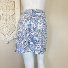 Load image into Gallery viewer, Margaret M | Womens Blue Gray and Purple Floral Paisley Print Relaxed Pull On Skirt | Size: XS Petite
