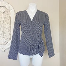 Load image into Gallery viewer, Nine West | Womens Black and White Houndstooth Long Sleeve Wrap Blouse | Size: XS
