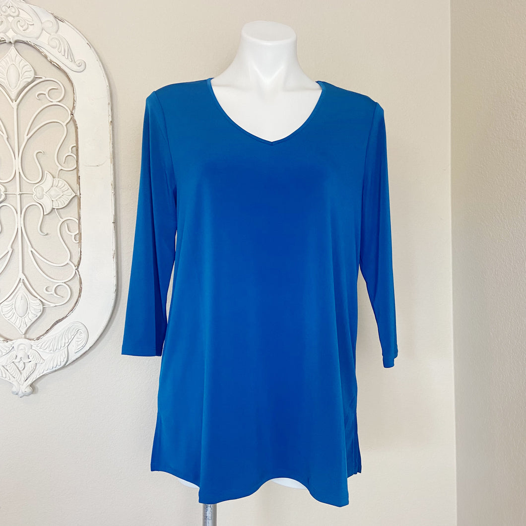 Chico's | Womens Baroque Blue 3/4 Sleeve Vee Neck Top with Tags | Size: M