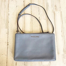 Load image into Gallery viewer, Michael Kors | Women&#39;s Blue Leather Double Zip Monogram Crossbody Bag
