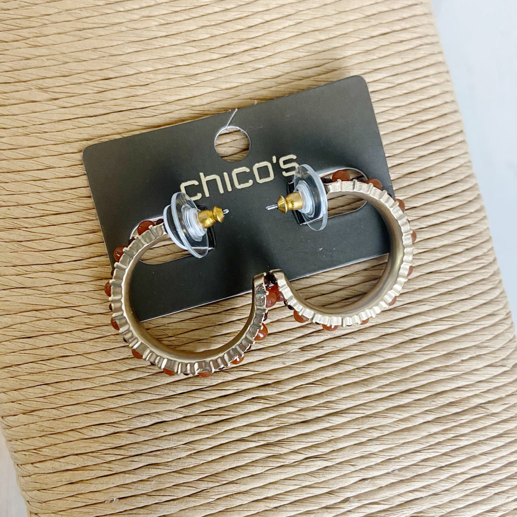 Chico's | Women's Gold and Orange Small Autumn Hoop Earring with Tags