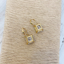 Load image into Gallery viewer, Womens Gold and Faux Square Diamond Dangle Earrings
