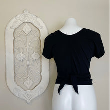 Load image into Gallery viewer, Lululemon | Women&#39;s Black Crop Short Sleeve Wrap T-Shirt | Size: 4
