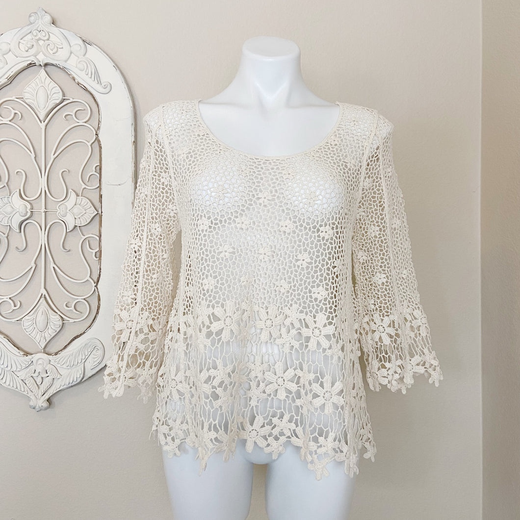 Women's Ivory 3/4 Sleeve Lace Top | Size: L