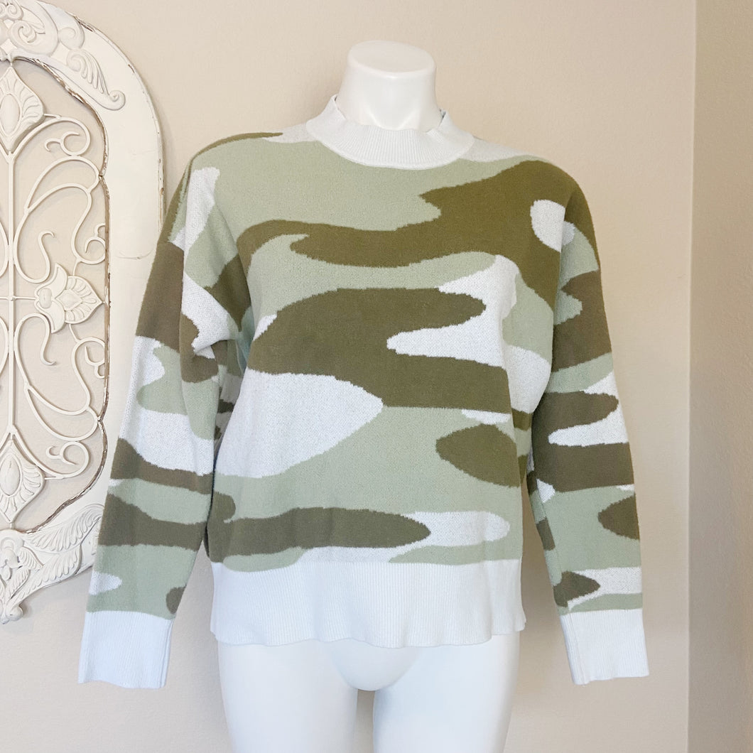 Harper | Womens Green/White Camouflage Knit Pullover Sweater | Size: L