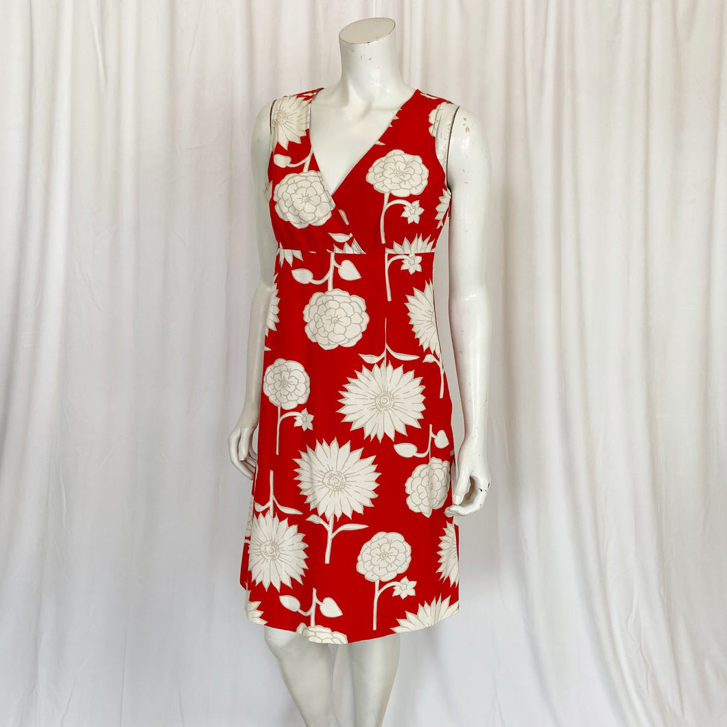 Boden | Womens Red and White Floral Print Sleeveless Cotton Dress | Size: 12R