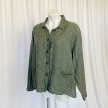 Load image into Gallery viewer, Flax | Womens Green/Navy Blue Herringbone Pattern Button Down Long Sleeve Top | Size: M
