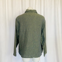Load image into Gallery viewer, Flax | Womens Green/Navy Blue Herringbone Pattern Button Down Long Sleeve Top | Size: M
