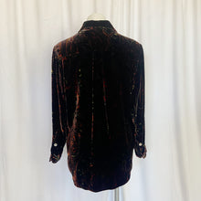 Load image into Gallery viewer, Chico&#39;s | Women&#39;s Vintage Black and Burgundy Velour Paisley Print Button Down Long Sleeve Top | Size: M
