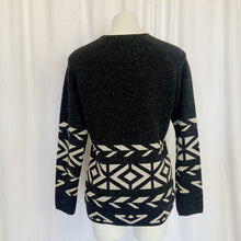 Load image into Gallery viewer, Title Nine | Women&#39;s Dark Gray and Cream Tribal Print Wool Blend Pullover Sweater | Size: L
