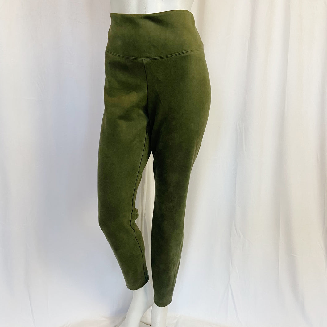 White House Black Market | Women's Olive Green Faux Suede Leather Runway Leggings | Size: 12