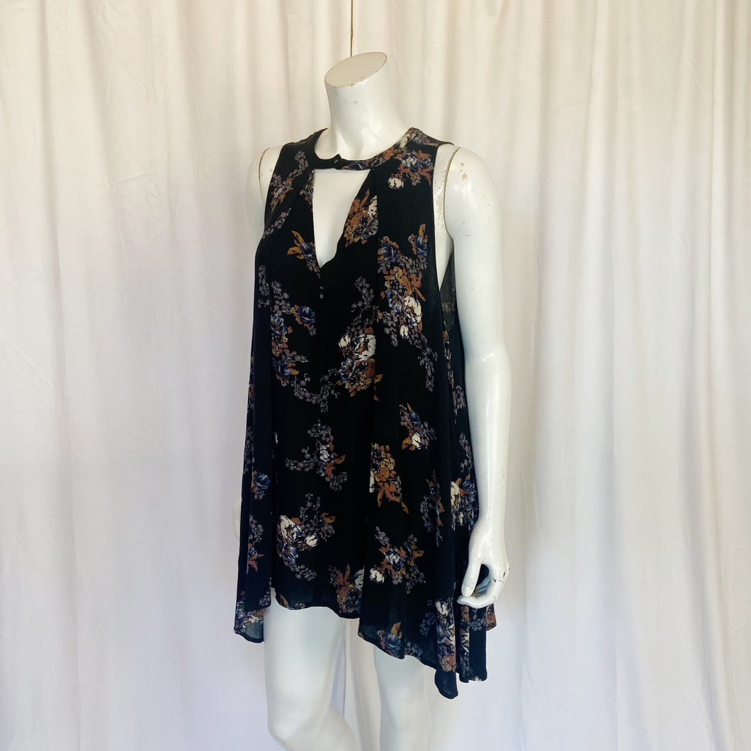 Free People | Women's Black Floral Print Sleeveless Mini Dress | Size: S