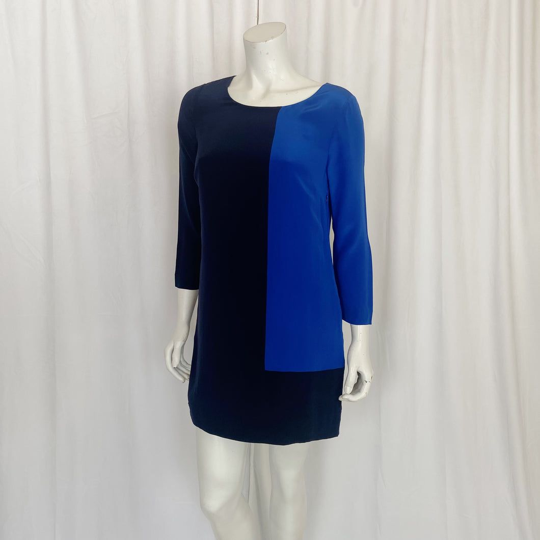 J. Crew | Women's Two Tone Blue Color Block 100% Silk Shift Dress | Size: 2