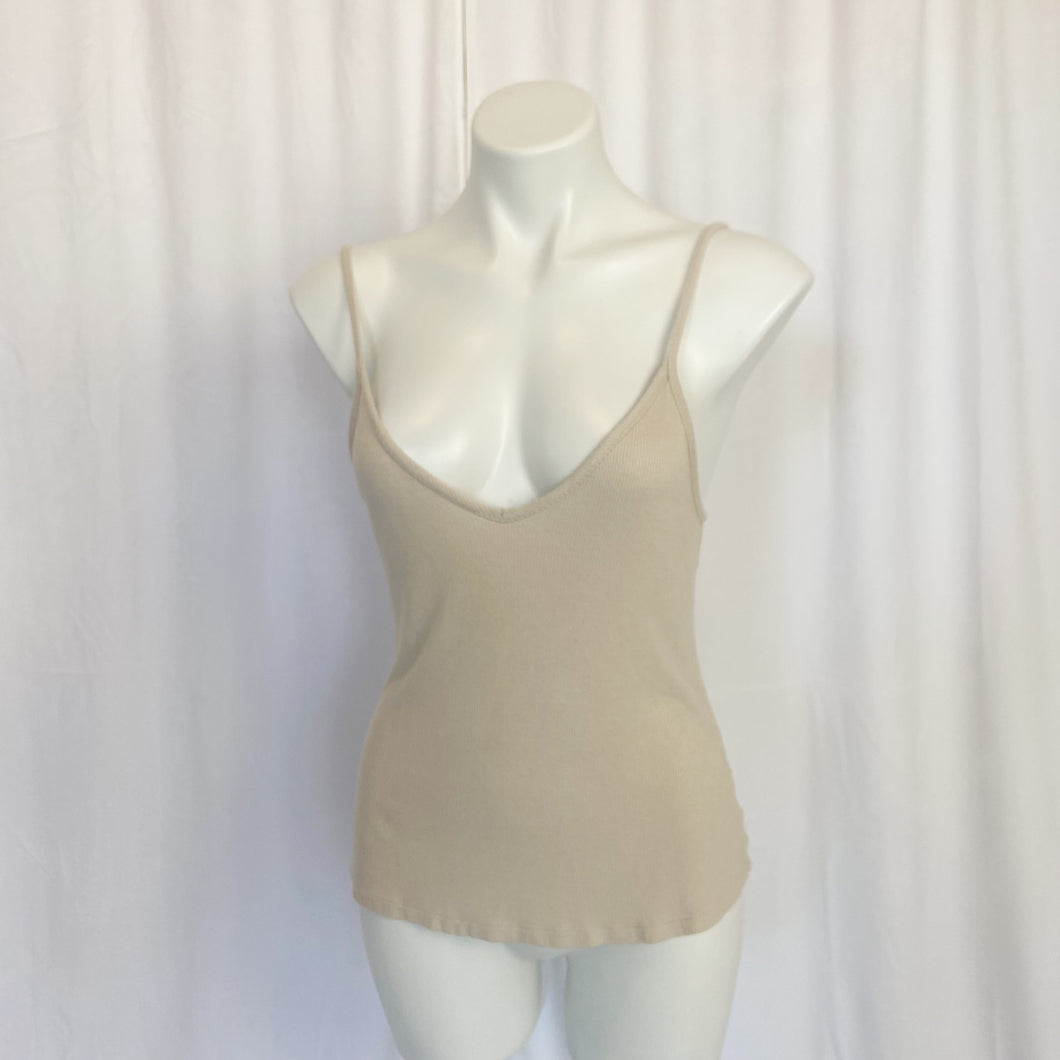 Carly Jean | Women's Tan Ribbed Crop Tank Top | Size: L