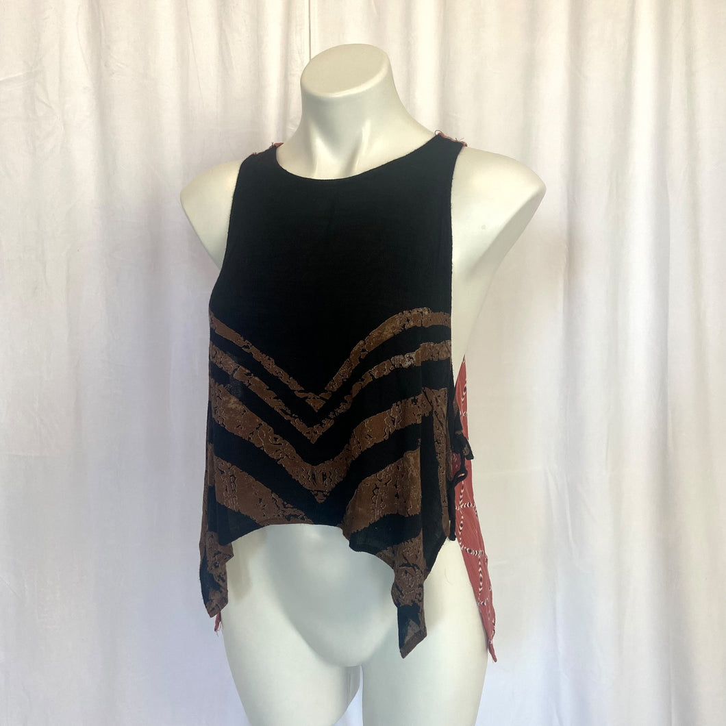 Free People | Women's Black and Mauve Pink Mixed Material Tank Top | Size: XS