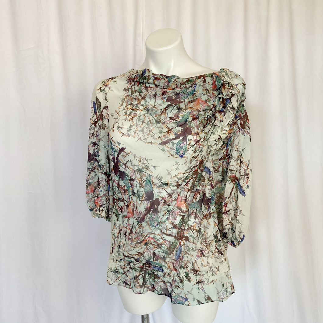 Ted Baker | Women's Silk Dragonfly Half Sleeve Blouse | Size: M