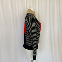 Load image into Gallery viewer, St. John | Women&#39;s Tan, Red and Black Wool Colorblock Zip Up Cardigan Sweater | Size: S
