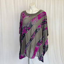 Load image into Gallery viewer, Chico&#39;s | Women&#39;s Gray and Purple Amalie Shimmer Scoop Neck Sheer Sequin Poncho with Tags | Size: L/XL
