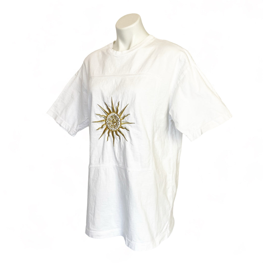 Johnny Was | Women's White Vintage Gold and Silver Sun Vintage Oversized Short Sleeve Tee | Size: OS