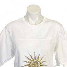 Load image into Gallery viewer, Johnny Was | Women&#39;s White Vintage Gold and Silver Sun Vintage Oversized Short Sleeve Tee | Size: OS
