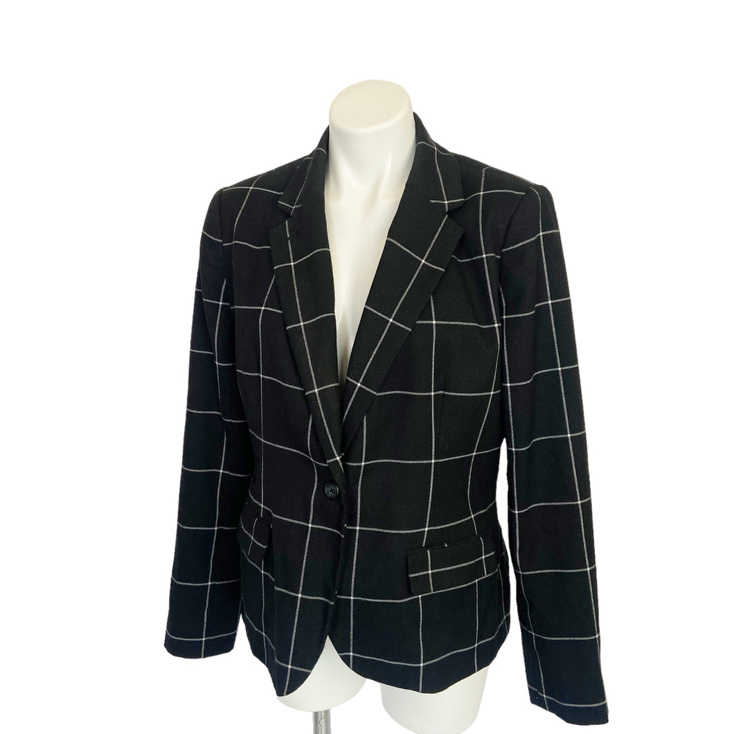 Merona | Women's Black and White Plaid Wool Blend Blazer Jacket | Size: 14