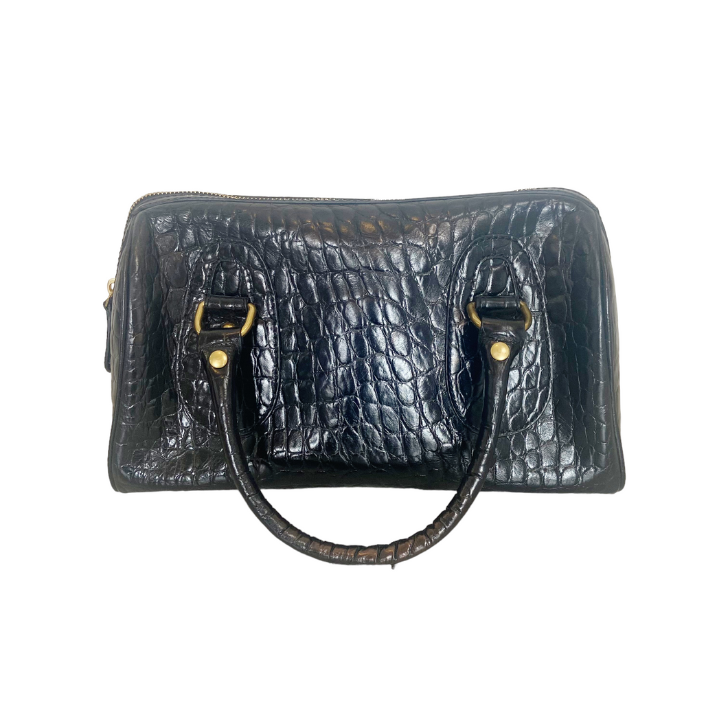 Banana Republic | Women's Black Crocodile Embossed Leather Satchel Bag