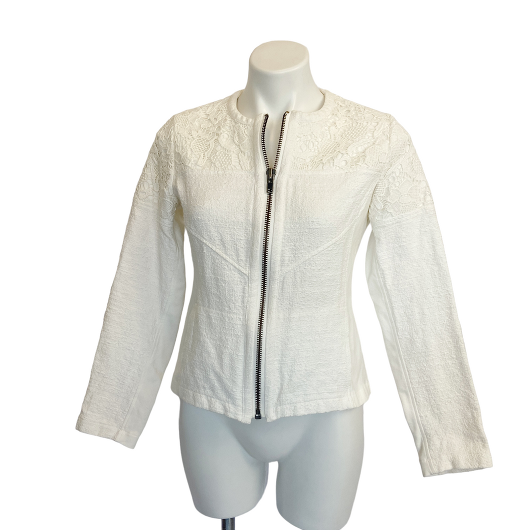 Cabi | Women's Ivory Lace Zip Up Jacket | Size: S