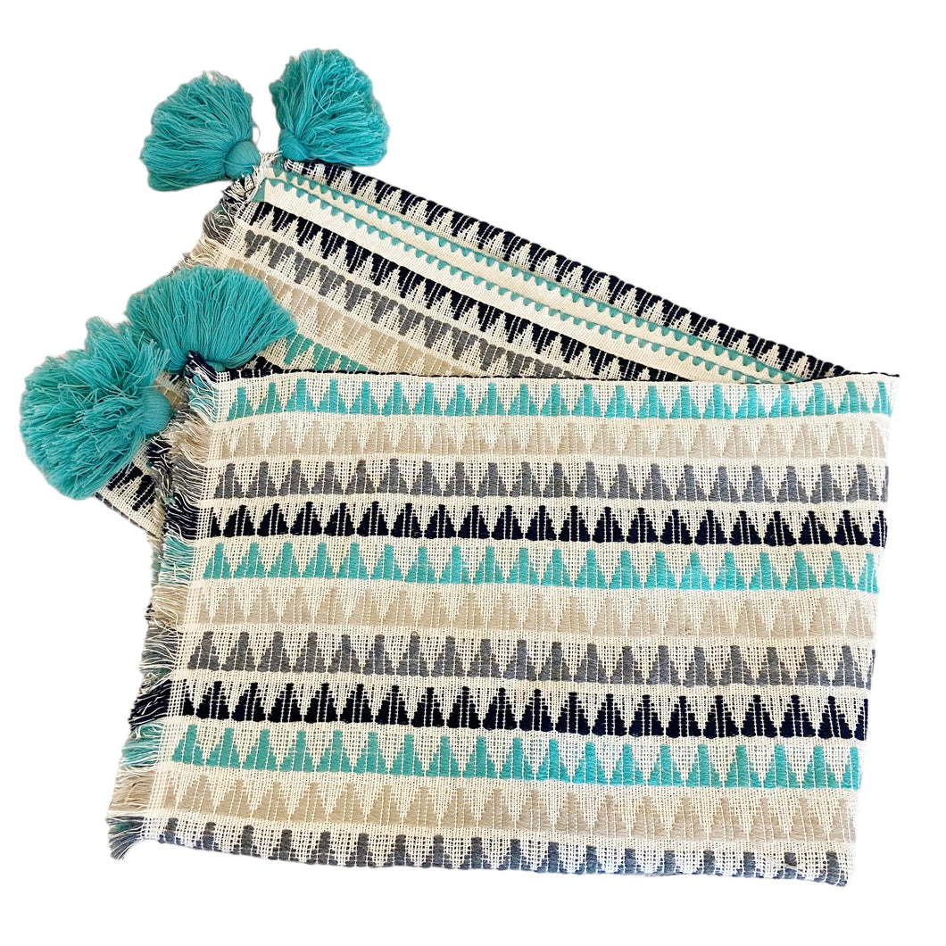 Shiraleah | Cream Beige Teal Gray Blue Tribal Print Blend Throw Accent Blanket