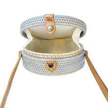 Load image into Gallery viewer, Women&#39;s Light Gray and Camel Straw Round Woven Crossbody Bag
