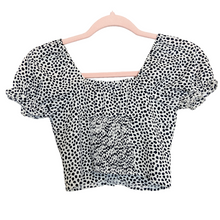 Load image into Gallery viewer, Polly | Women&#39;s White and Black Animal Print Short Sleeve Crop Top | Size: 0
