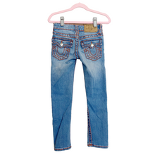 Load image into Gallery viewer, True Religion | Girl&#39;s Light Wash Orange Stitching Big T Straight Leg Jeans | Size: 6Y
