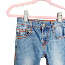 Load image into Gallery viewer, True Religion | Girl&#39;s Light Wash Orange Stitching Big T Straight Leg Jeans | Size: 6Y
