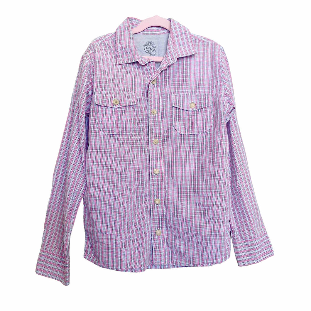 Rose Pistol | Boy's Pink and Blue Button Down Long Sleeve Shirt | Size: 6Y