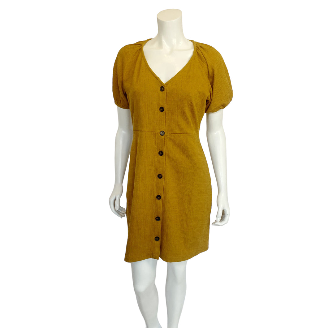 Texture & Thread | Women's Harvest Yellow Short Sleeve Button Down Dress | Size: S