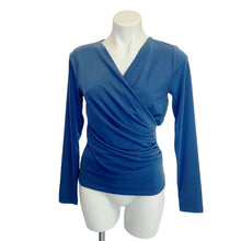 Load image into Gallery viewer, Calvin Klein | Womens Gray Blue Long Sleeved Faux Wrap Front Blouse with Tags | Size: XS
