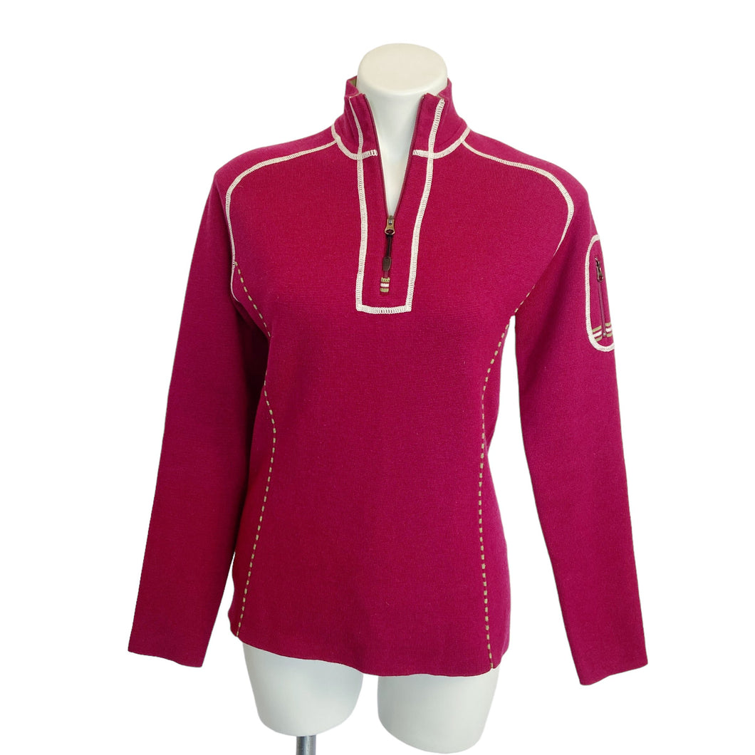 Title Nine | Womens Magenta Pink Olive Green 1/4 Zip Long Sleeved Wool Blend Sweater | Size: S