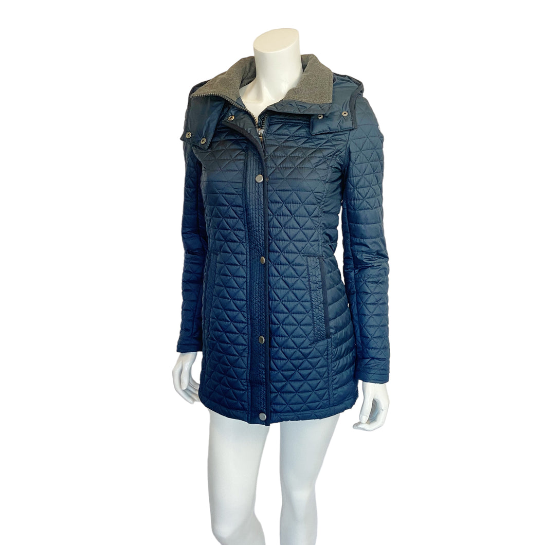Marc New York | Womens Navy Blue Lightweight Long Puffer Jacket w/ Removable Hood | Size: XS