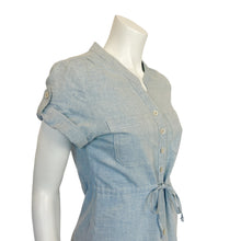 Load image into Gallery viewer, John &amp; Jenn | Womens Light Blue Linen Button Down Short Sleeved Mini Dress | Size: S
