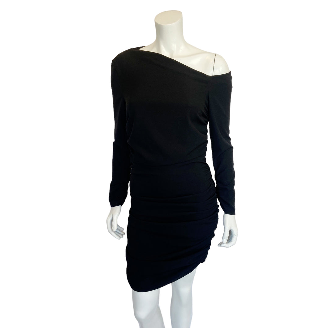 Zara | Women's Black Long Sleeve Ruched Fitted Dress with Tags | Size: M