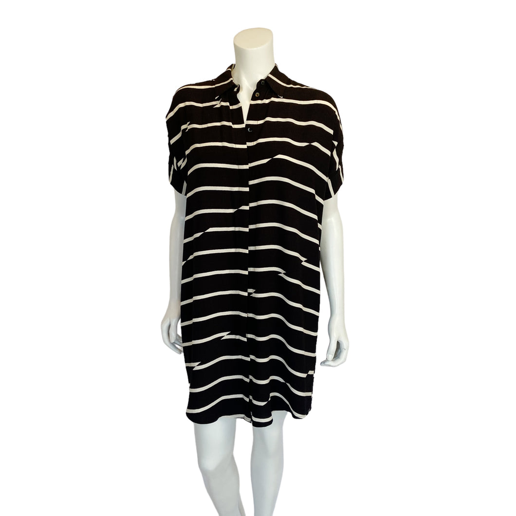 Madewell | Woman's Black and White Stripe Courier Button Up Collared Shirt Dress with Pockets | Size: S