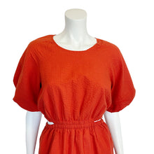 Load image into Gallery viewer, Madewell | Women&#39;s Rust Seersucker Puff-Sleeve Cutout Mini Dress | Size: S

