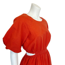 Load image into Gallery viewer, Madewell | Women&#39;s Rust Seersucker Puff-Sleeve Cutout Mini Dress | Size: S
