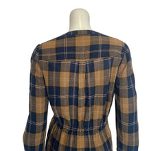 Load image into Gallery viewer, Womens Navy Blue &amp; Tan Plaid Wool Blend Long Sleeved Mini Dress | Size: M
