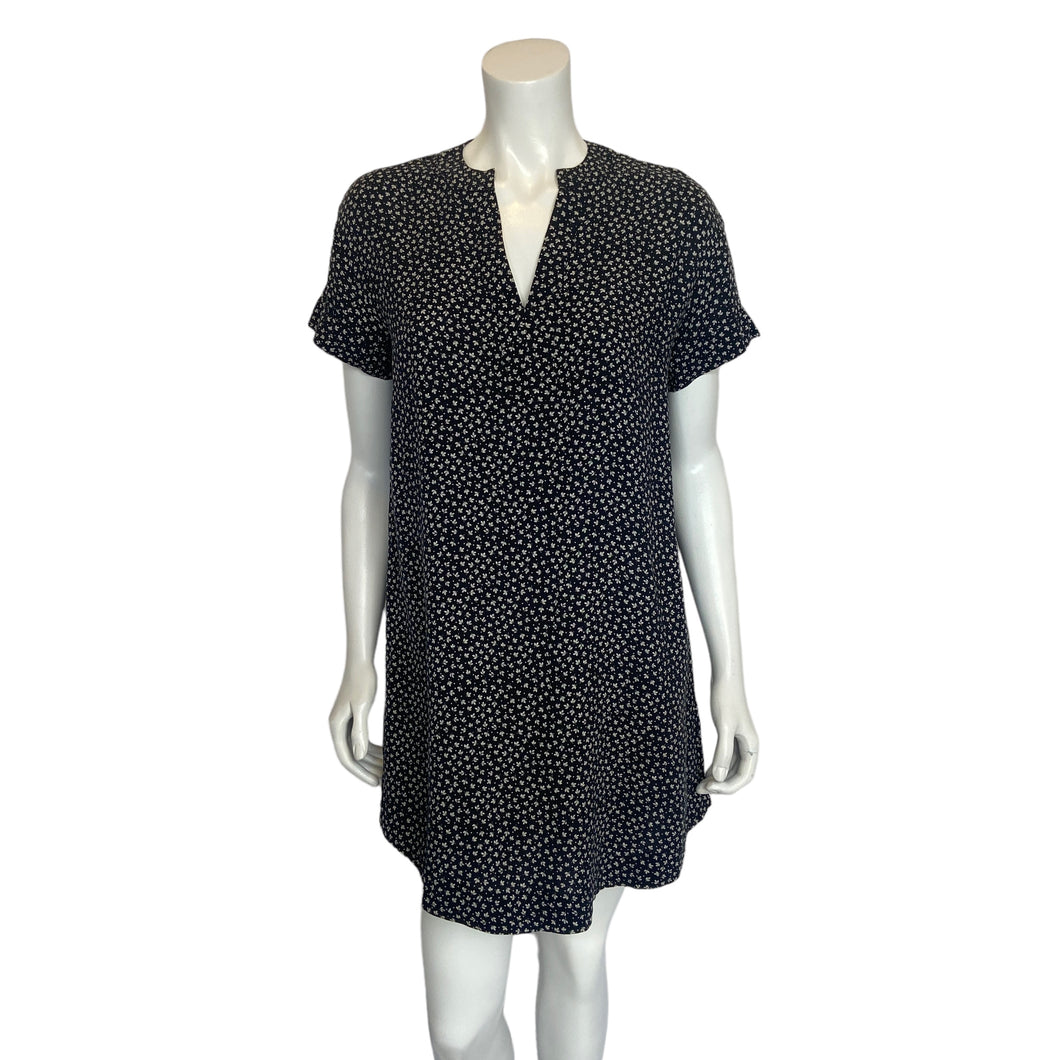H & M | Womens Black and White Small Leaf Pattern Short Sleeved Dress | Size: 2