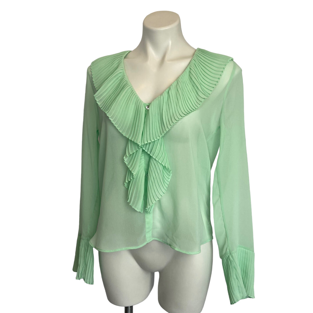 Zara | Women's Sheer Mint Green Pleat Button Down Blouse with Tags | Size: S