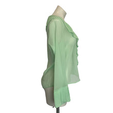 Load image into Gallery viewer, Zara | Women&#39;s Sheer Mint Green Pleat Button Down Blouse with Tags | Size: S
