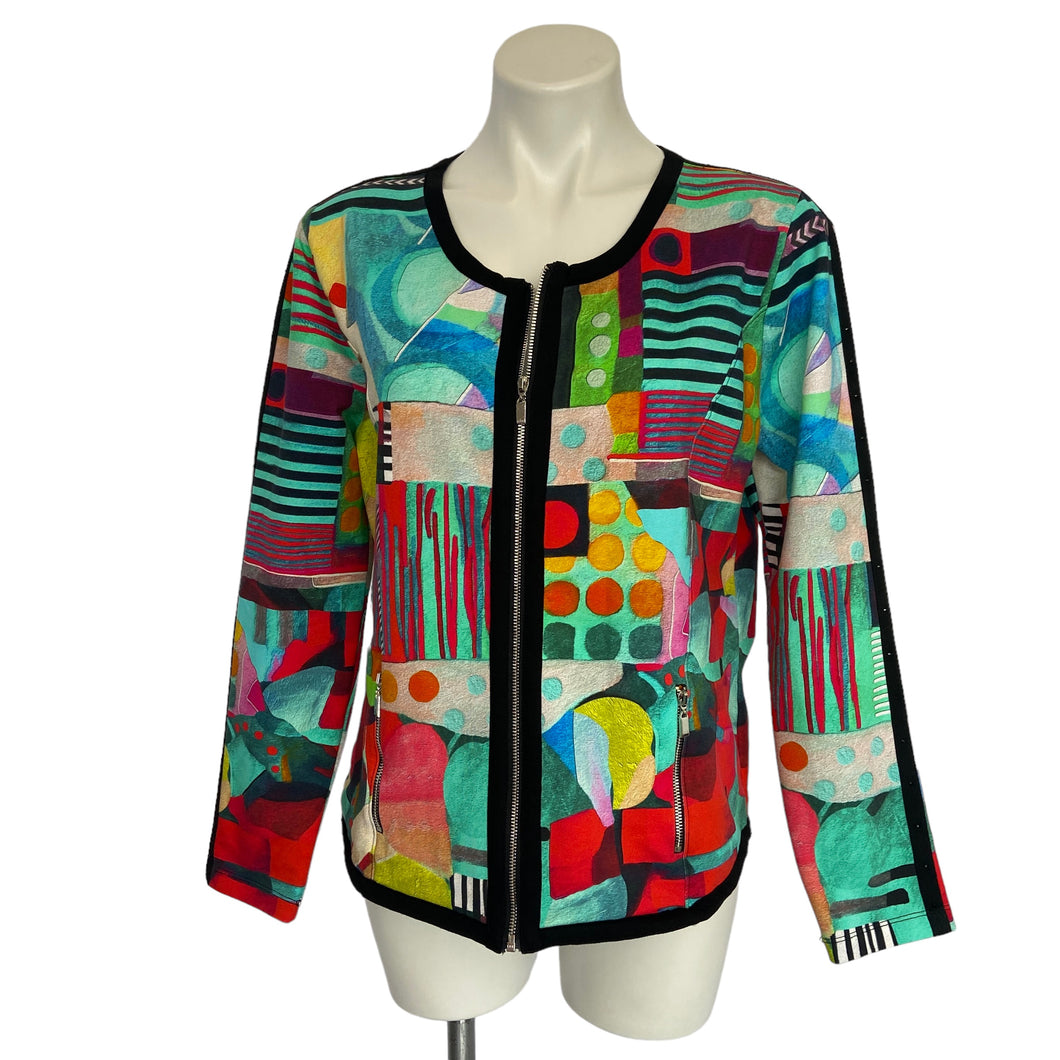 Simply Art by Dolcezza | Women's Colorful Abstract Art Zip Front Jacket | Size: L